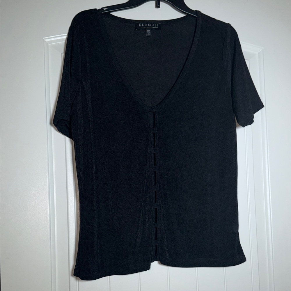 Eloquii Black Button-Down V-Neck Top